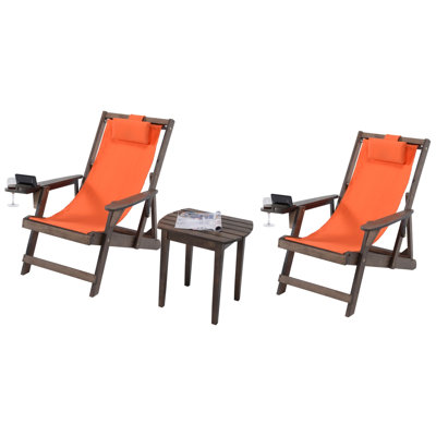 Chaises en toile romantique avec porte-gobelet et porte-bouteilles et table de bout de la collection Romantic