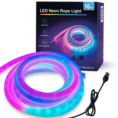 16.4 ft 360° RGB LED Neon Rope Light, APP Control Dimmable Plug-In Indoor Flexible Strip Light, Dynamic Color Changing for Christmas & Holiday Decoration