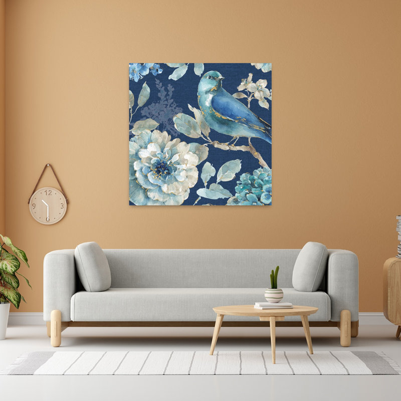 Art contemporain Indigold Xxiii avec oiseau, H 48 po x l 48 po
