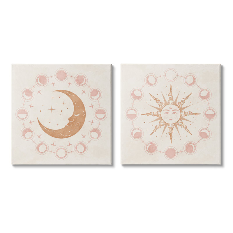 «Celestial Sun Moon Phases Astrology Illustration» par Nina Blue - ensemble de 2 impressions, Toile tendue