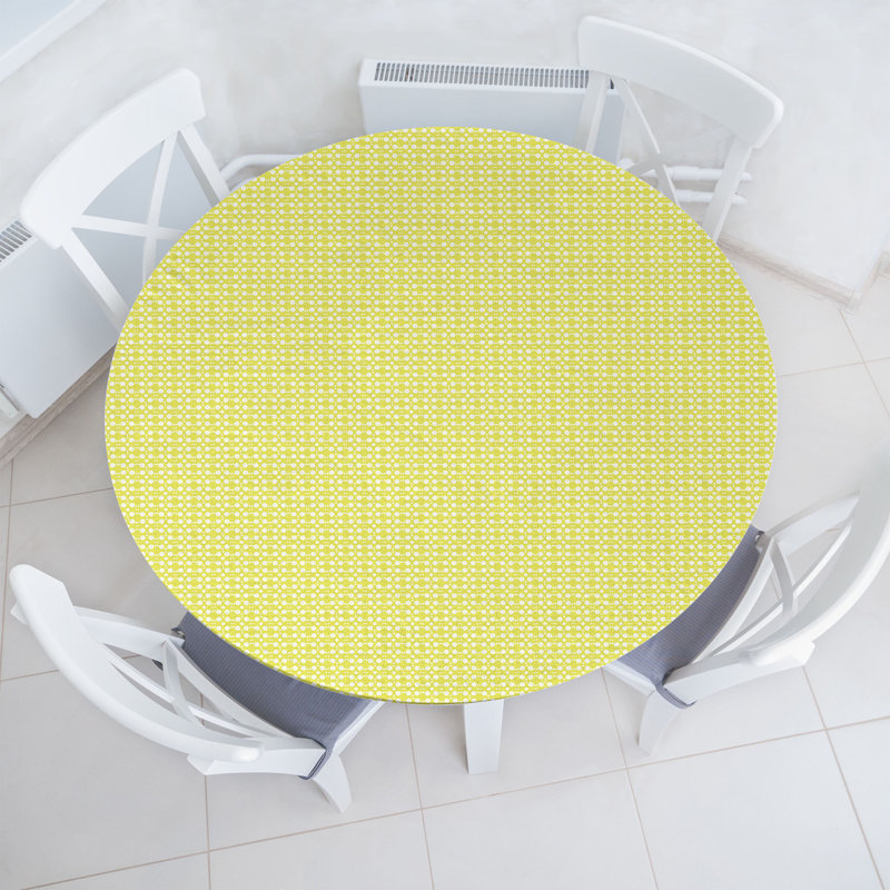 Ebern Designs Floral Fitted Round Tablecloth Pale Avocado Green White, 51.97" Round