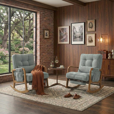 Chaise berçante avec repose-pieds, chaise berçante avec poche latérale, fauteuil berçant oscillant, fauteuil de lecture d'appoint pour le salon (ensemble de 2)