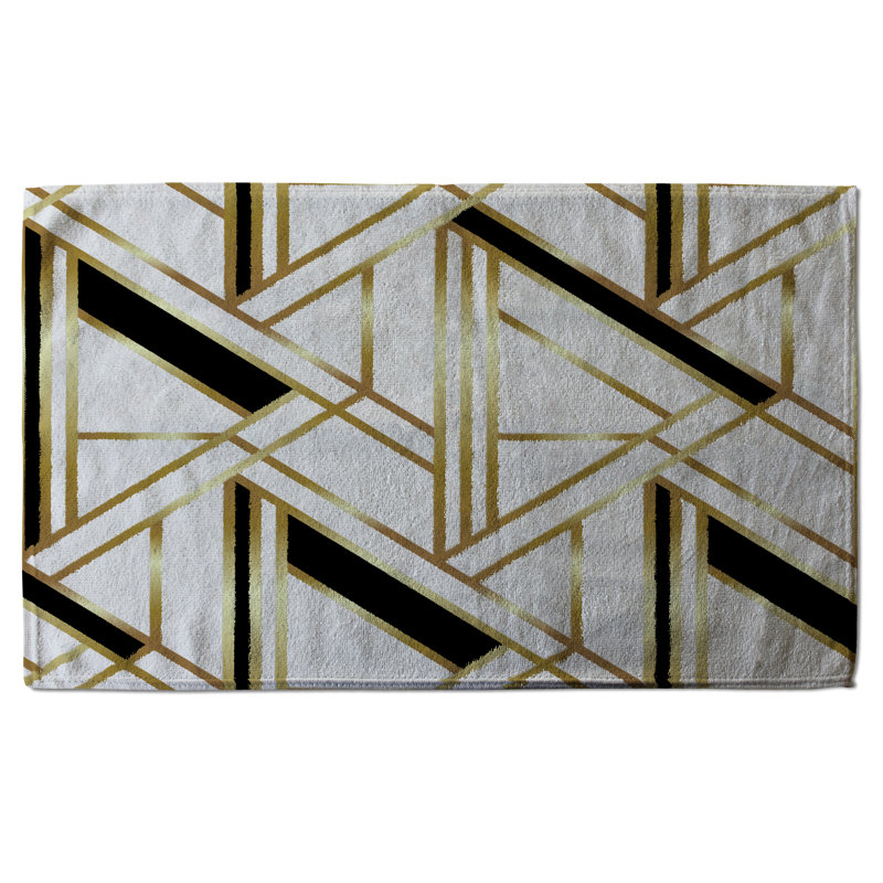Cotton Waffle Tea Towel Kitchen Towel, Gold/White
