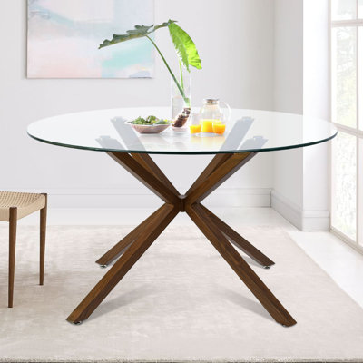 Jozwiak Round Glass Top with Steel Base Dining Table
