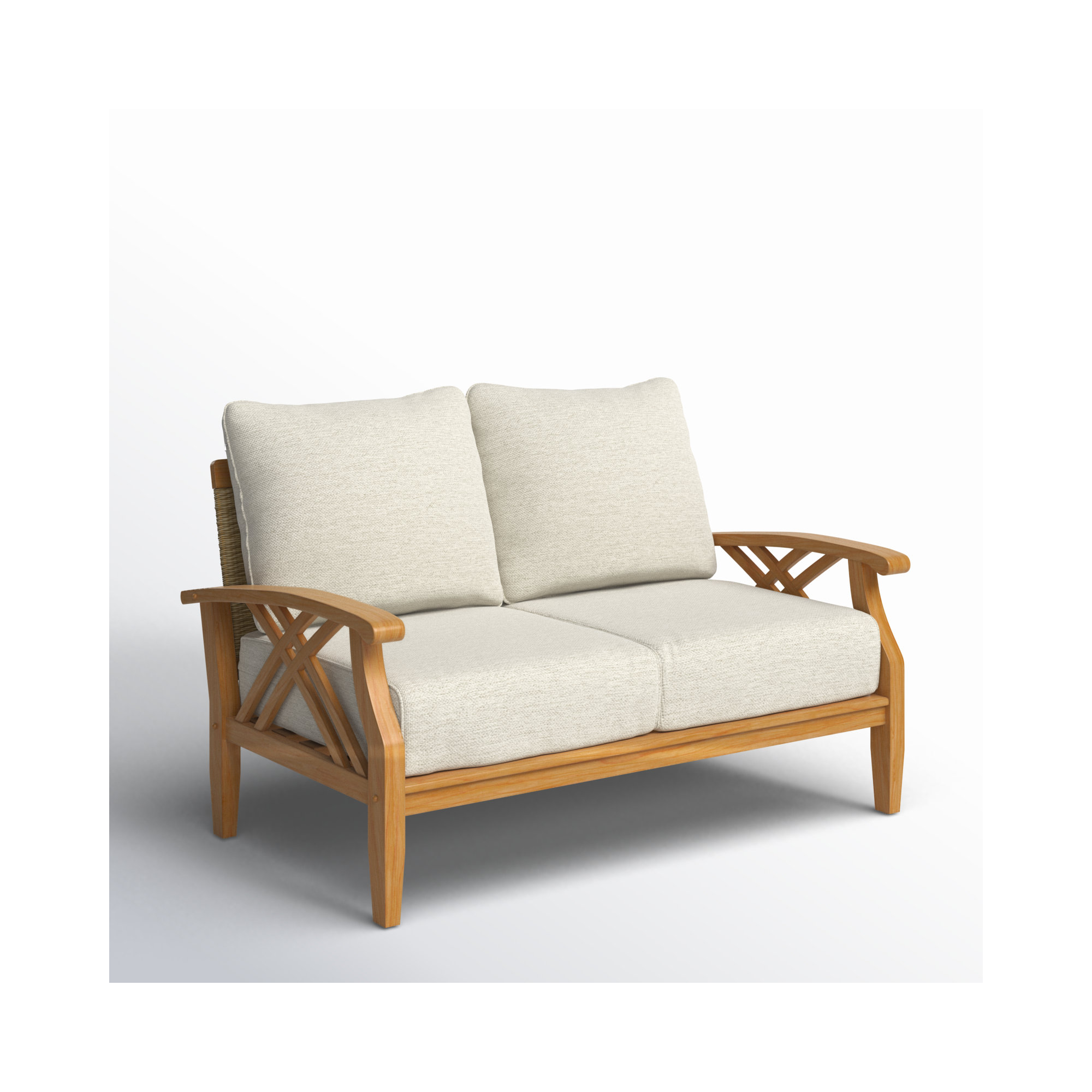 Cotesfield 54.25'' Wide Teak Loveseat with Cushions, Tan Performance Basketweave