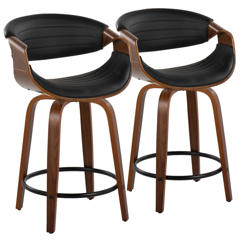 Lakyia Swivel Counter & Bar Stool, Counter Stool (24" Seat Height), Walnut/Black, Black