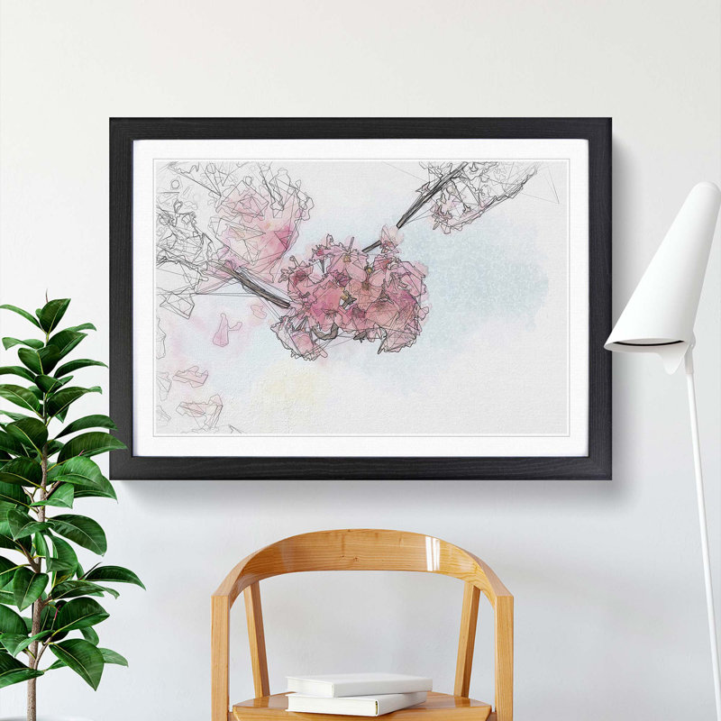 Pink Sakura Blossom Tree in Bloom - Picture Frame Graphic Art Print on MDF, Black, 60cm H x 91cm W x 2cm D