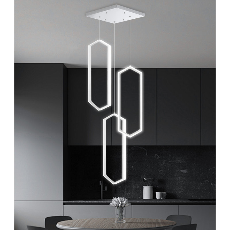 Lustre moderne à DEL à 3 anneaux 20 "noir à intensité variable, Matte Black