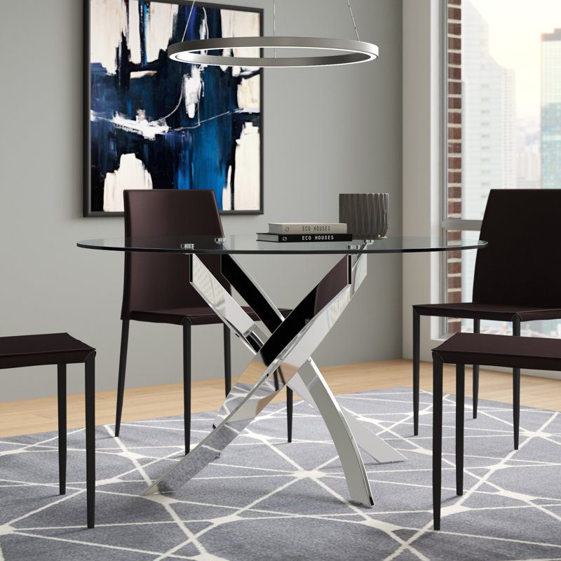 Round Glass Top Metal Base Dining Table