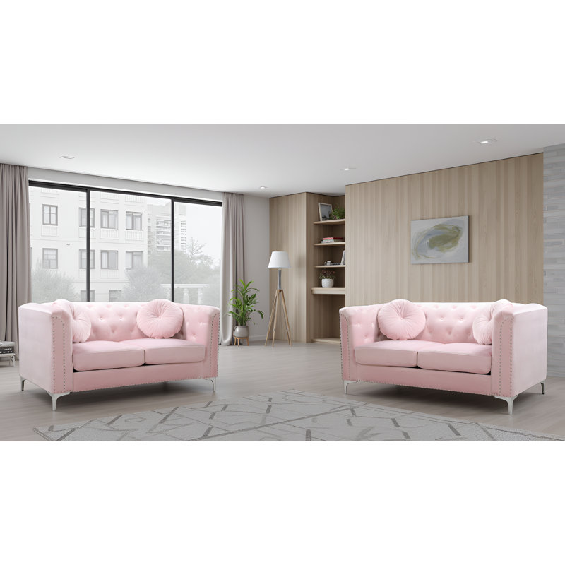 Colmar Pink Velvet Loveseat Set Of 2, Pink