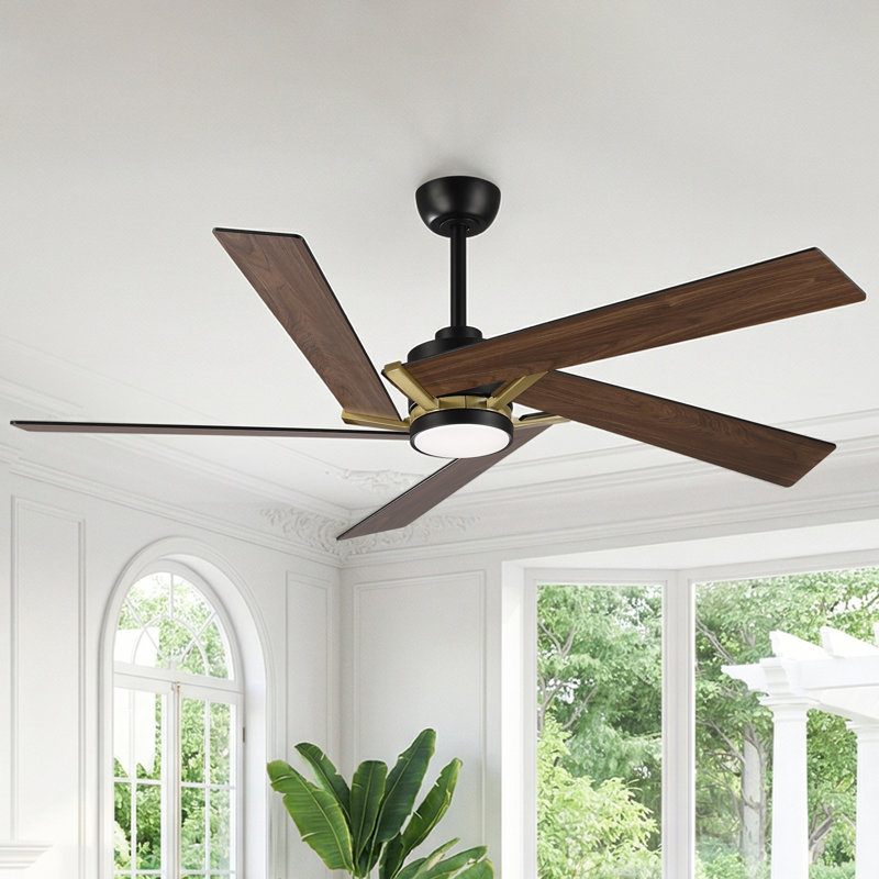 60" Modern Farmhouse Dimmable LED Ceiling Fan With 3CCT Lights And Remote Control, 5 Dual Finish Wood Blades, Quiet 6 Speed Reversible DC Motor, 6"/10" Downrods Included