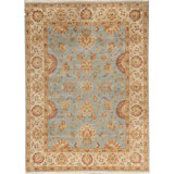 Wool Floral Area Rug in Blue/Ivory