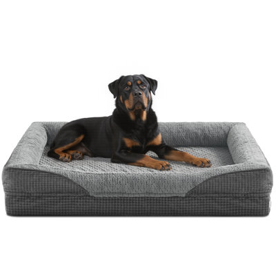 Lit orthopédique pour chien en mousse à mémoire de forme avec côtés traversés, housse lavable, doublure imperméable et fond antidérapant