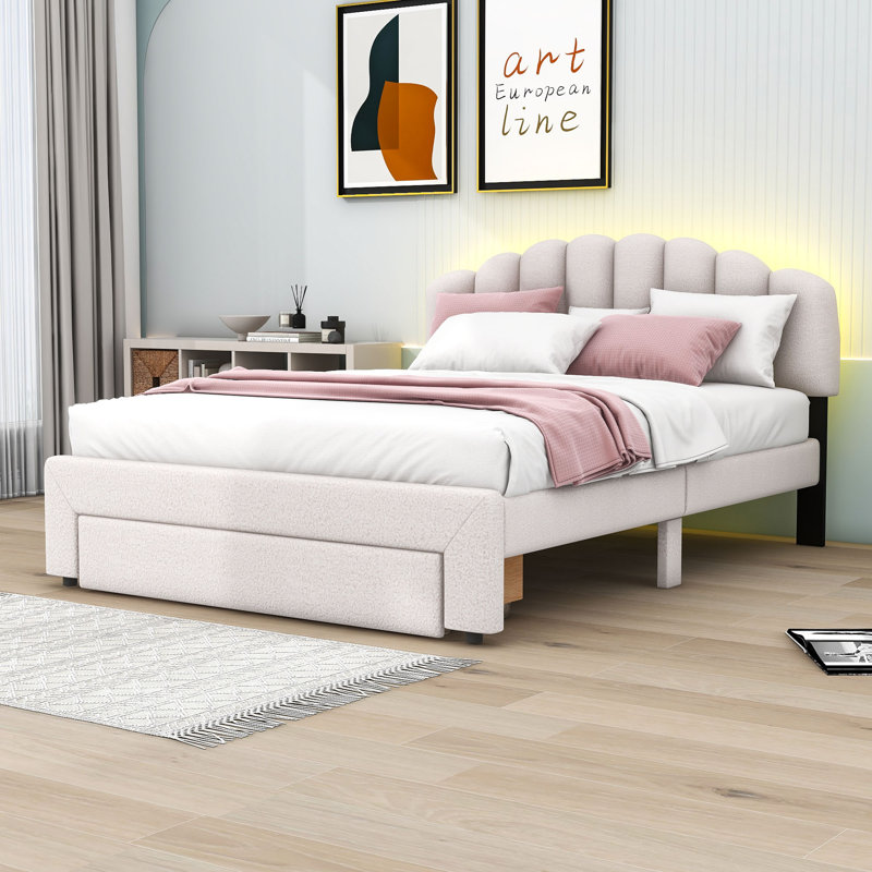 Lit plateforme avec rangement Layhew, Beige