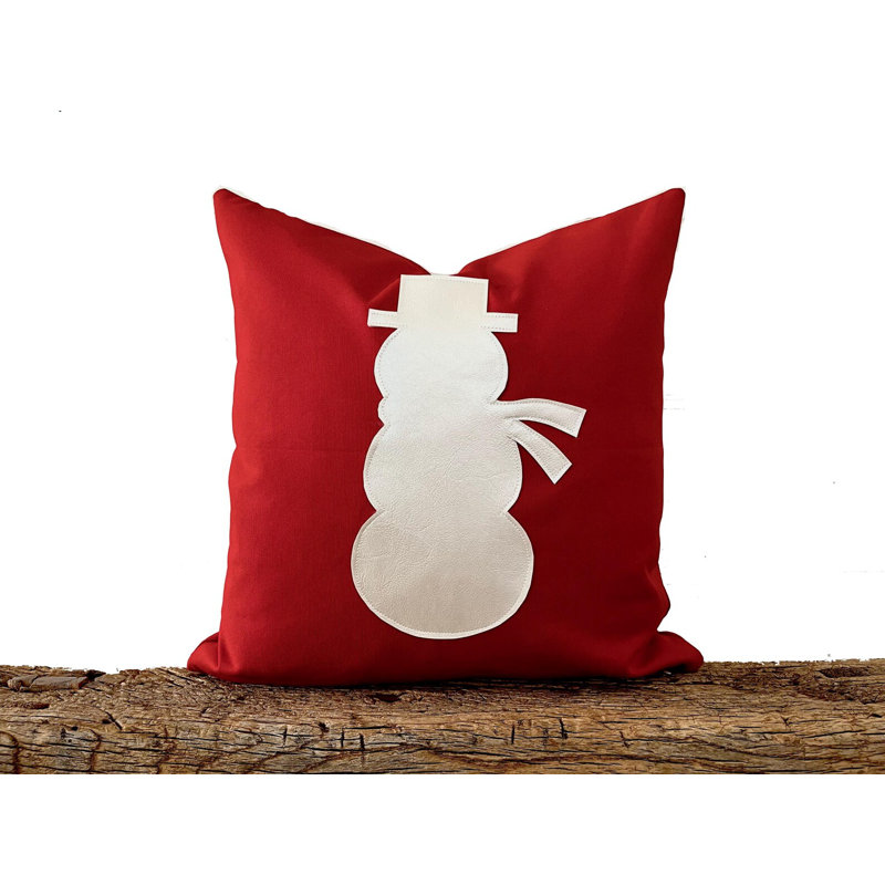 Housse de coussin rouge bonhomme de neige, H 21 po x l 21 po