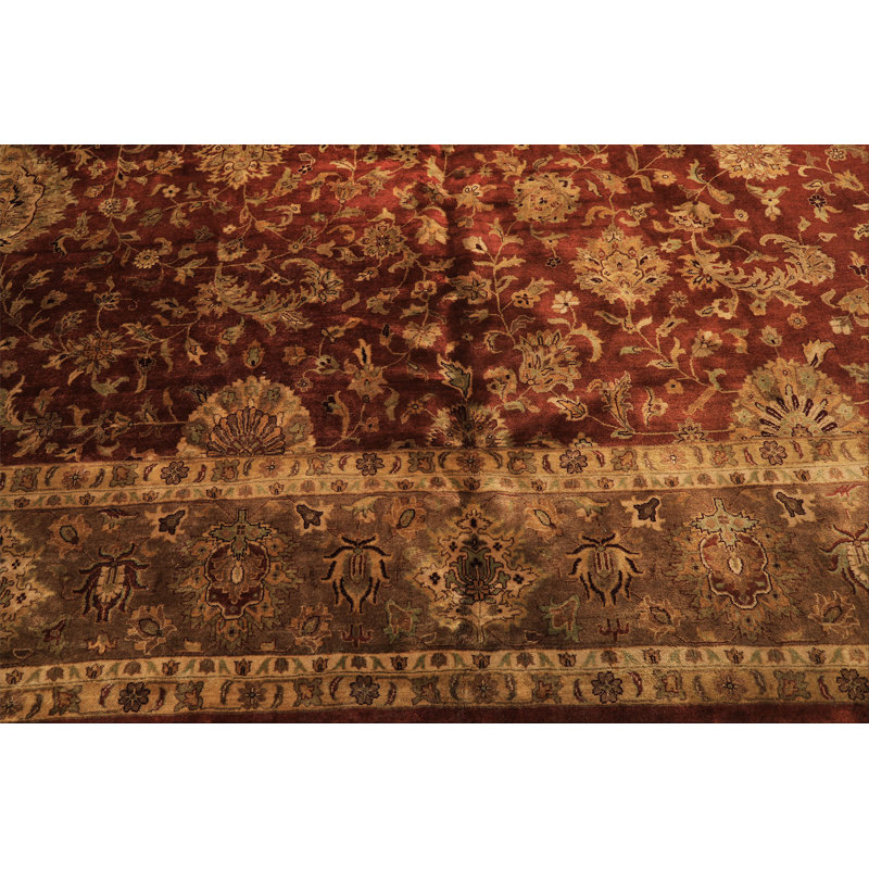 Tapis traditionnel rouille en laine noué à la main or vieilli 12 pi x 18 pi Rust
