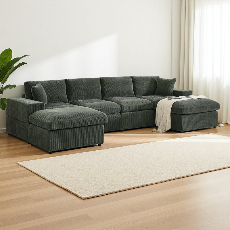 Canapé modulaire symétrique en velours côtelé, Vert foncé