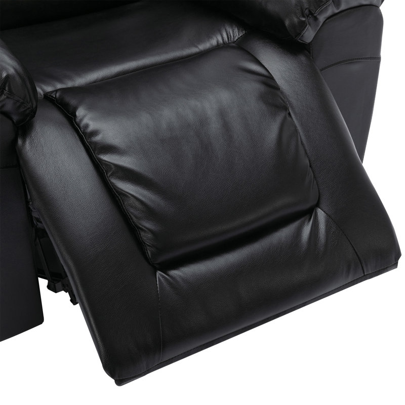 Black Faux Leather Reclining Home Theater Chair with Cup Holders