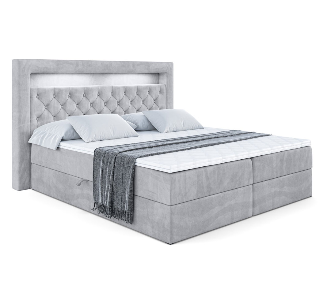 Boxspringbett mit H4 Multipocket-Matratze, Bettkasten und Topper