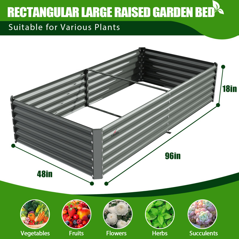 Lit de jardin surélevé en compostage galvanisé 8 pi x 4 pi 1,5 pi Valerton, gris