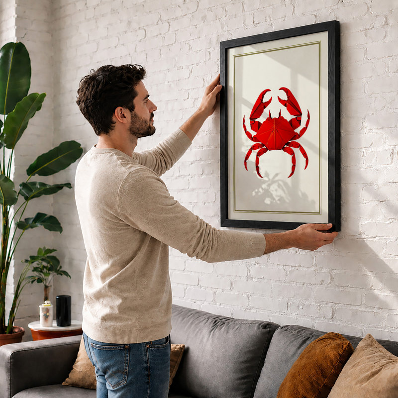Heraldic Crab Minimalist - Framed Print, A4 - 29.7 x 21.0 cm, Oak
