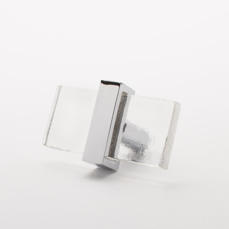 2” Length Rectangle Knob, Polished Chrome/Clear