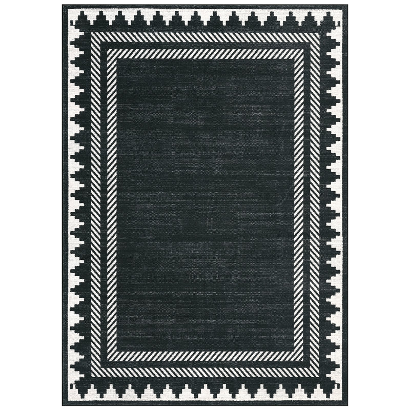 Modern Geometric Machine Washable Rug with Non Slip TPR Backing, Low Pile Non Shedding Floor Covering, Soft Thin Foldable Mat for Living Room Bedroom Nursery