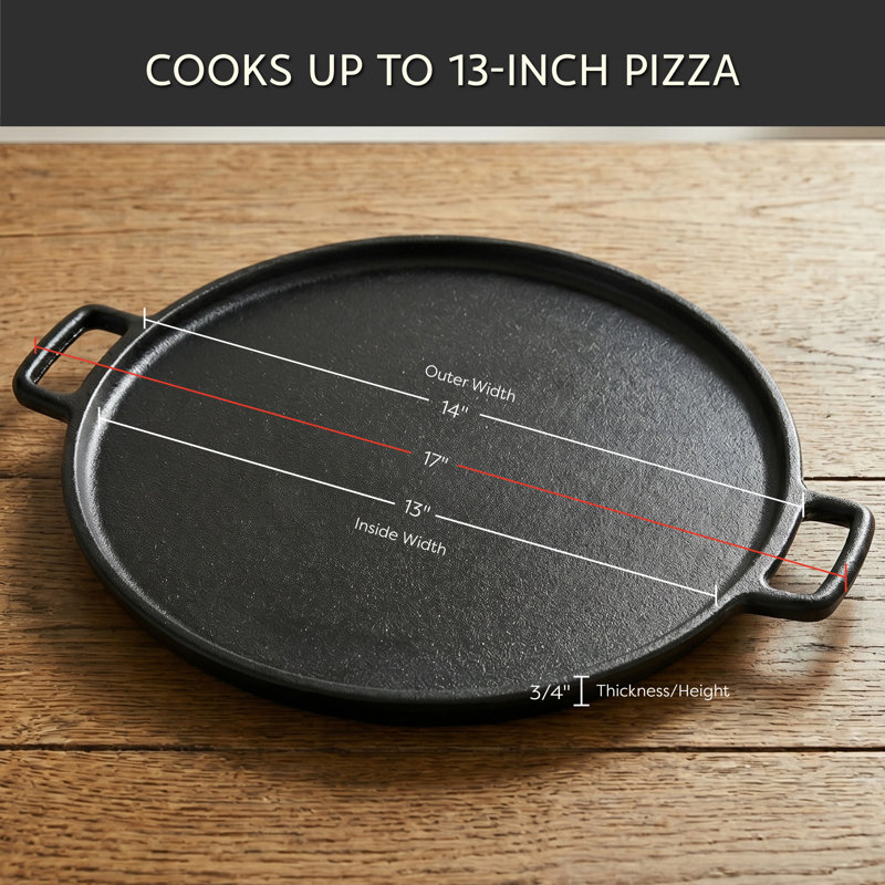 Plat à pizza en fonte pré-assaisonné de 14 po Home-Complet pour utilisation au four, sur une cuisinière ou au gril, 14 pouces