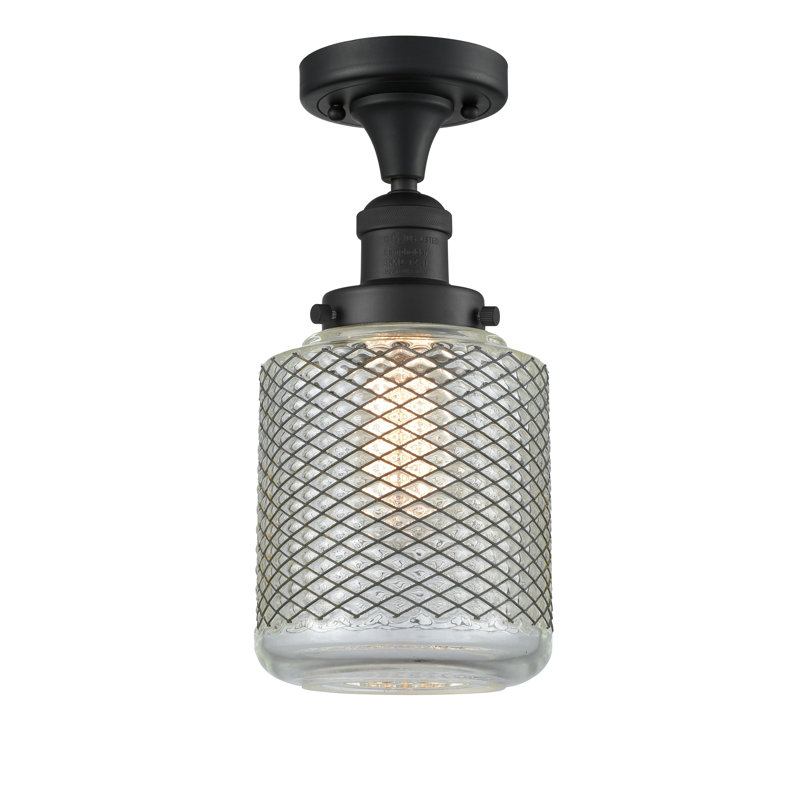Pylant Glass Semi Flush Mount, 6 Watt Vinage LED Bulb, Matte Black