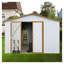 Remise de jardin en métal 10 x 12, remise de rangement extérieure avec toit Apex, porte à charnières et cadenas robuste, solution de rangement en métal blanc et jaune résistant aux intempéries-123681502
