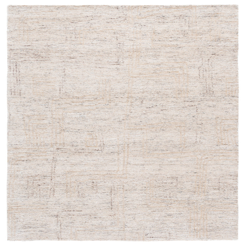 Karlette Ebony Hand Tufted Wool/Cotton Abstract Rug in Ivory/Beige, Square 6'