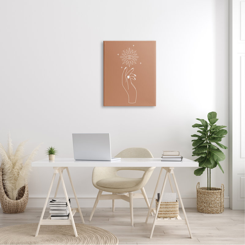 Conception astrale ocre à la main avec étoiles solaires par JJ Design House LLC - impression, Plaque murale