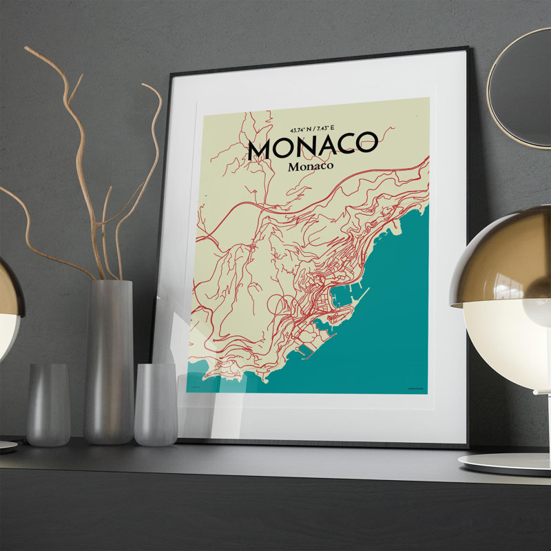 " Monaco City Map ", 20" H x 16" W