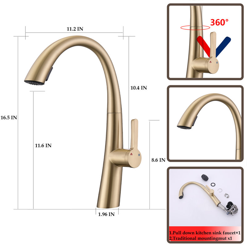 MONSFEST Kitchen Faucet, Gold