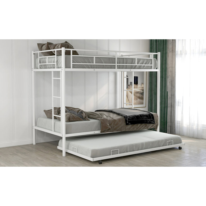Lit superposé simple au-dessus d'un lit simple avec lit gigogne, blanc, Double, Blanc