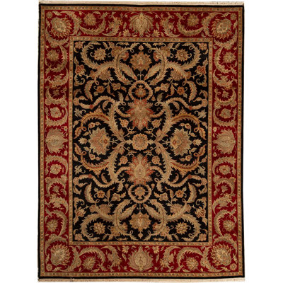 Tapis noir et rouge de haute qualité noué à la main