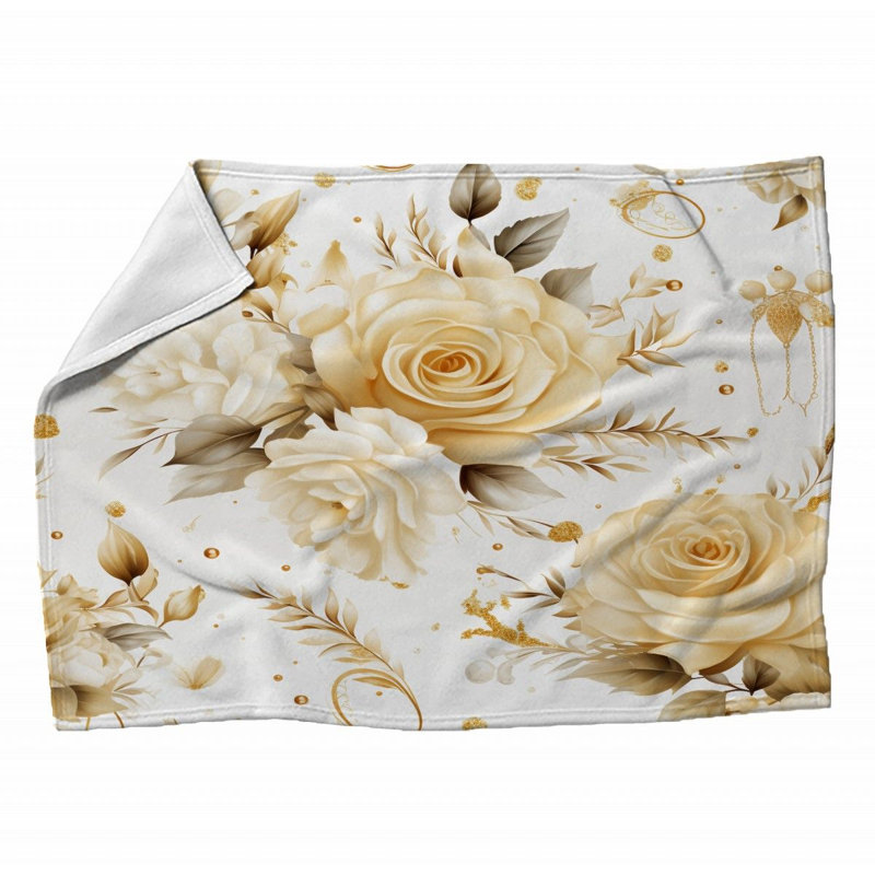 Machine Printed Throw Blanket, 80" L x 60" W, Yellow/White, Floral