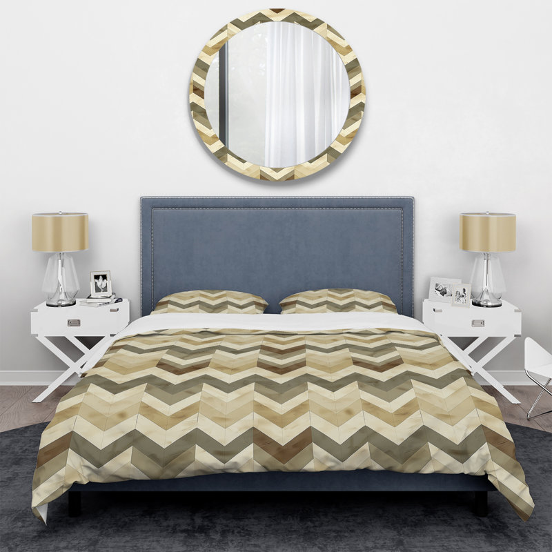 Ensemble de housse de couette Beige Green Chevron Print II - Modern, Housse de couette très grand et 2 très grandes t
