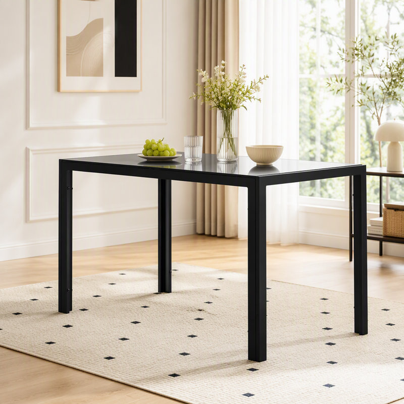 Table de salle à manger 47,25 pouces en verre trempé pour 4 personnes avec structure en métal noir