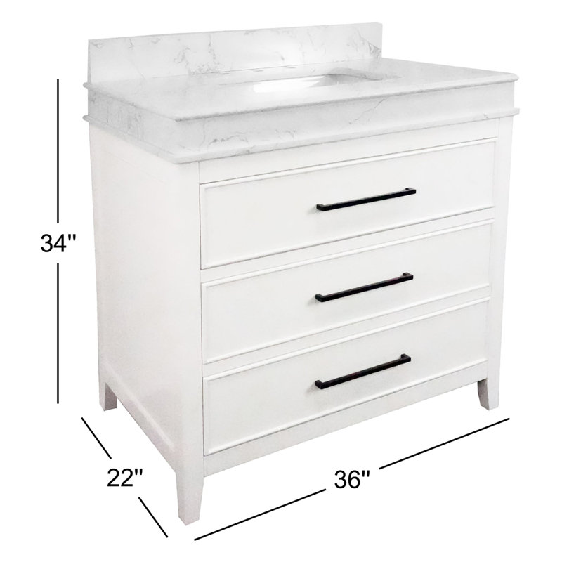 Meuble-lavabo simple 36 po avec plateau en pierre d'ingénierie Bayla, Blanc