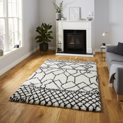 Quon area rug Machine Woven Rectangle White/Black