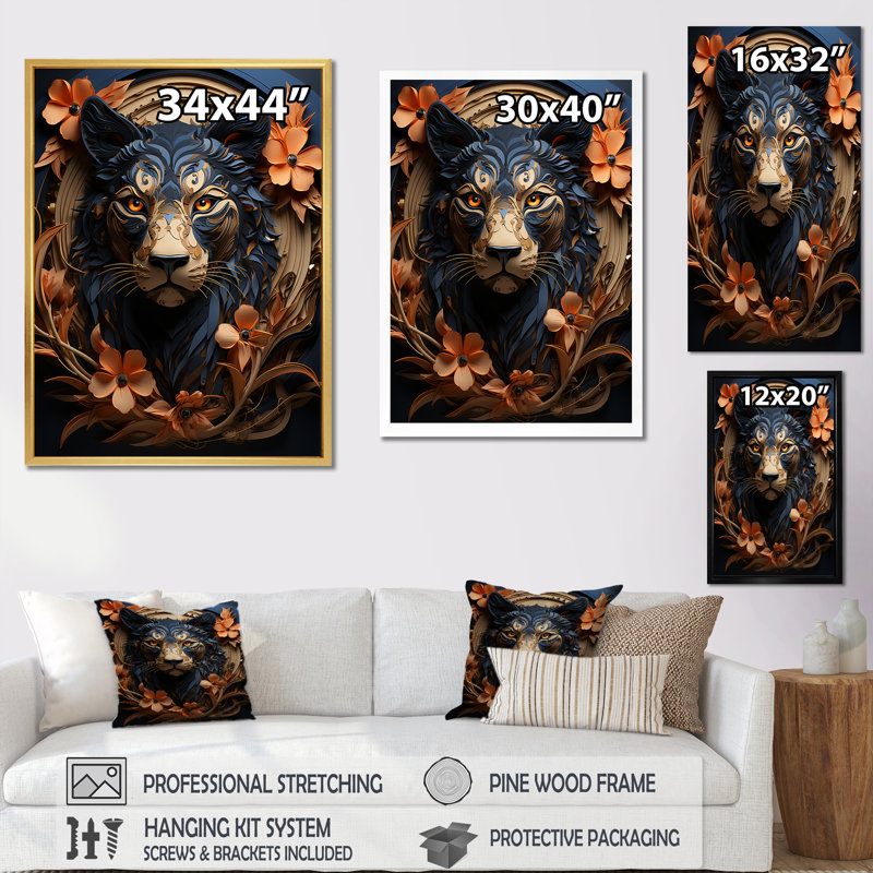 " Obsidian Stealth Leopard ", Wrapped Canvas, 44" H x 34" W x 1.5" D