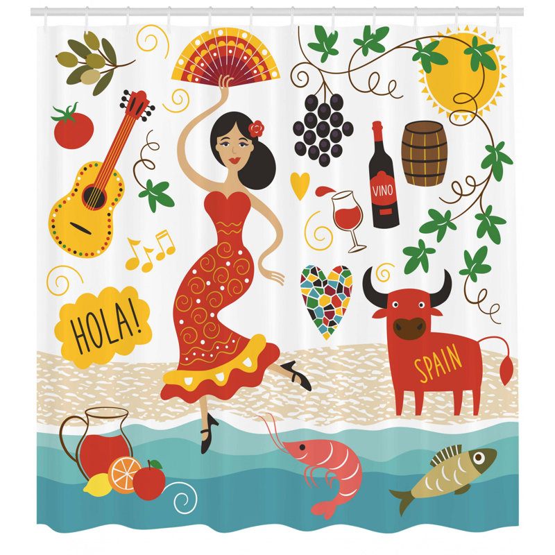 Spain Shower Curtain Set + Hooks, 75" H x 69" W