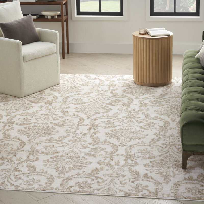 Cristiaan Damask Machine Woven Polypropylene Area Rug in Beige, Rectangle 8' x 10'