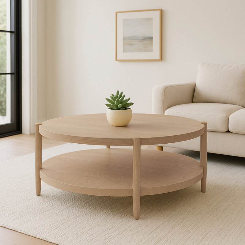 Reece 48" Round Coffee Table, Natural Wood