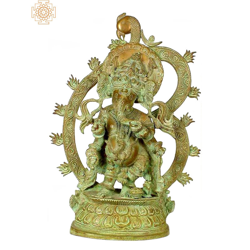 Figurine Bhakawan Ganesha avec une grande om, Vert
