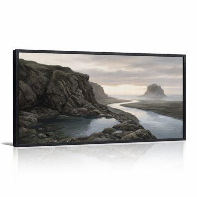 Misty Rocky Coastline and River Stream Canvas Wall Art