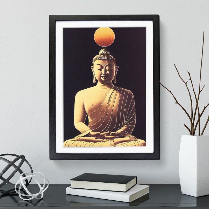 Buddha Under the Sun - Wall Art, 36cm H x 27cm W x 2cm D, Black Framed, White