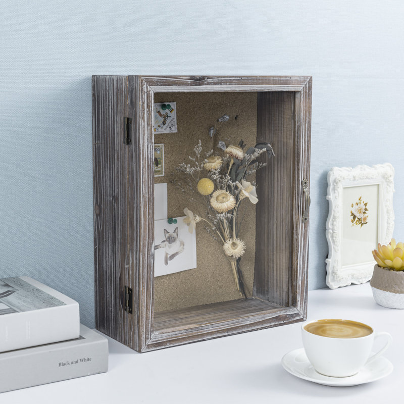 Balcomb Solid Wood Shadow Box with Frame in Brown