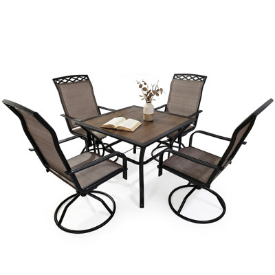 Ensemble de salle à manger de patio Yardgrace en métal de 5 pièces, avec des chaises pivotantes et une table carrée